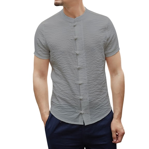 Curuila Mens Tops Solid Color Short Sleeve Crew Neck Button Down Fashionable Soft Tee Grey Size 2Xl