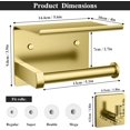 thumbnail image 4 of (Dorado) Portarrollos de papel higiénico colgante de acero inoxidable con soporte para teléfono + gancho para ropa, adhesivo o tornillo, almacenamiento de rollos de papel higiénico montado en la par, 4 of 5
