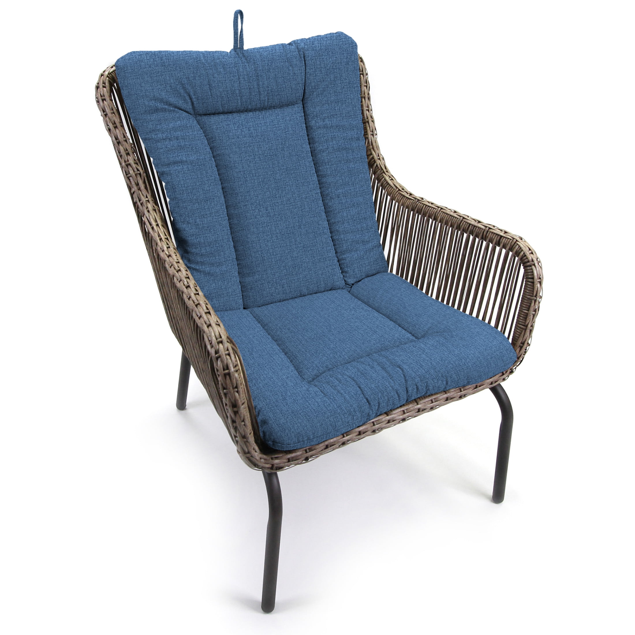 Jordan Manufacturing 38" x 21" McHusk Capri Blue Crosshatch Rectangular Outdoor Wrought Iron Chair Cushion with Ties and Hanger Loop