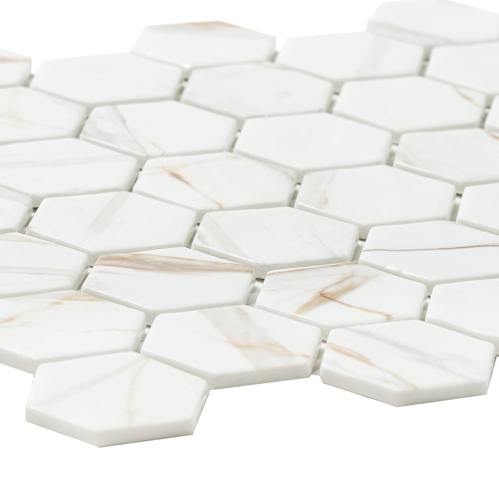 The Tile Life Eterna Hex 4" x 4" Calacatta Gold Glass Mosaic Tile Sample 1 Piece