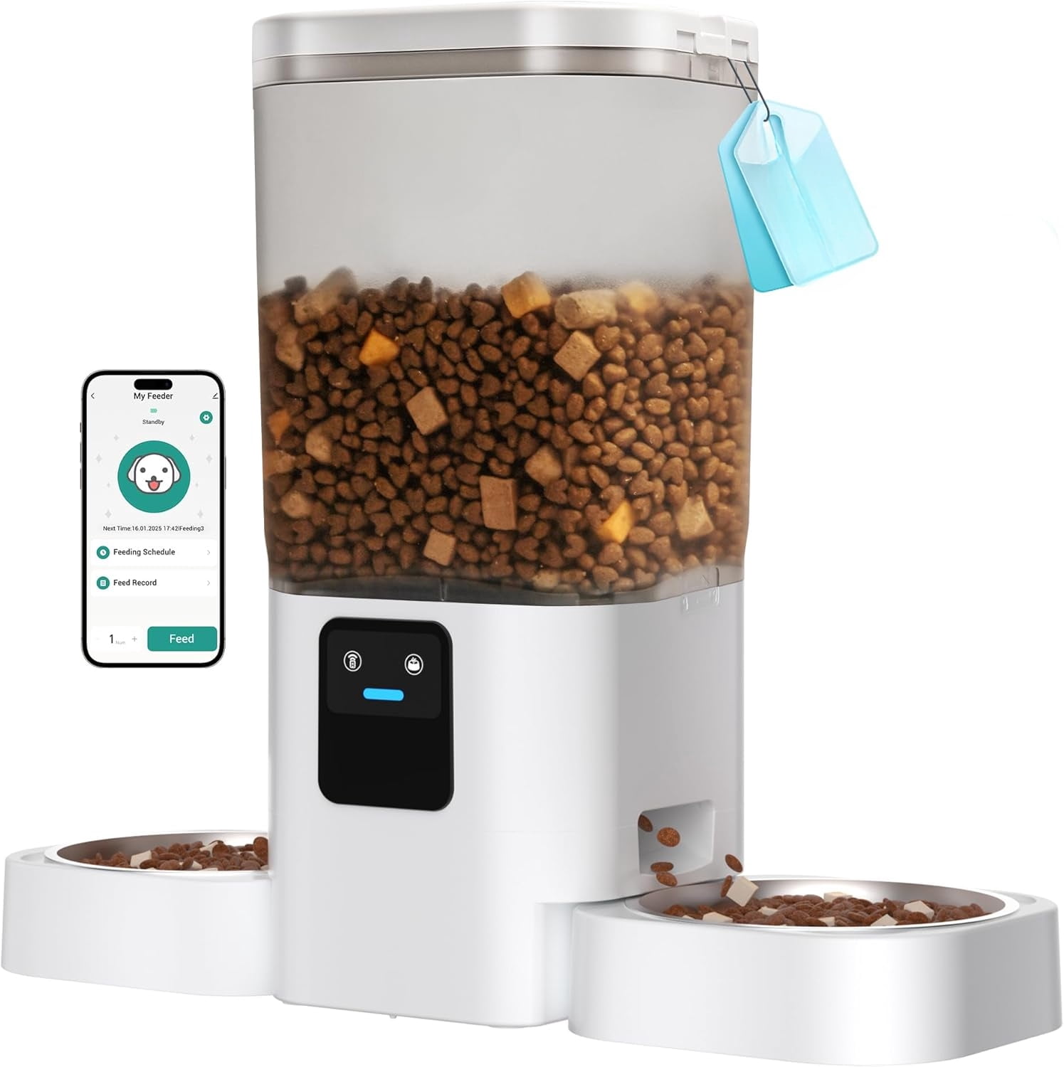 Automatic Dual Cat Feeder with Slow Feed, 5G WiFi Smart Pet Food Dispenser with Alexa, 29 Cup (7L) Large Capacity for Multiple Cats & Dogs, Detachable for Easy Cleaning