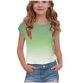 thumbnail image 2 of BRGZLK Girls Short Sleeve T-Shirts Spring Summer Fashion Gradient Printed Tee Children's Round Neck School Blouse Tops Green 11-12 Years, 2 of 6