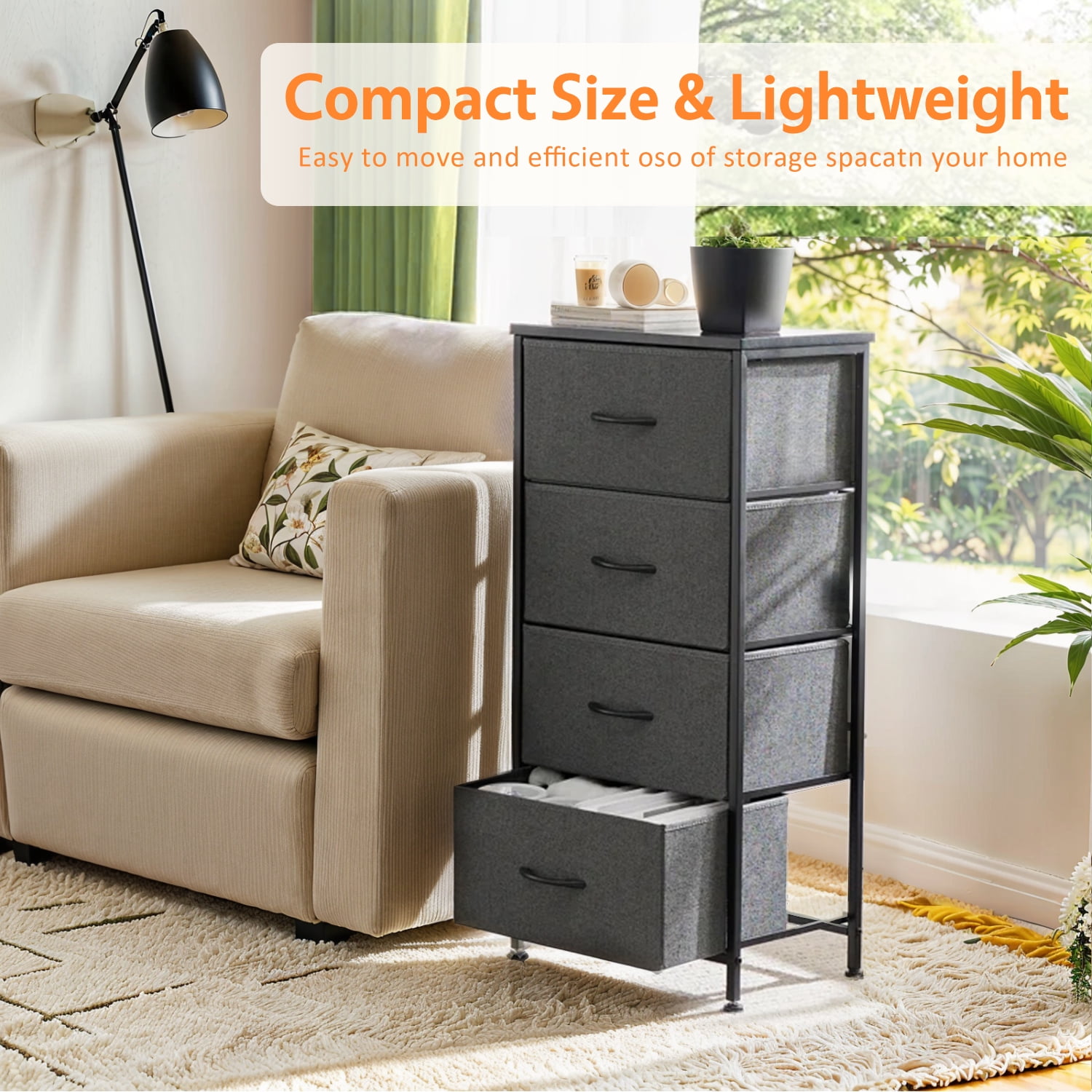 Modern 4 Drawer Fabric Dresser, Chest of Drawer Organizer Storage Cabinet for Bedroom Clothes Closet, Entryway,Gray