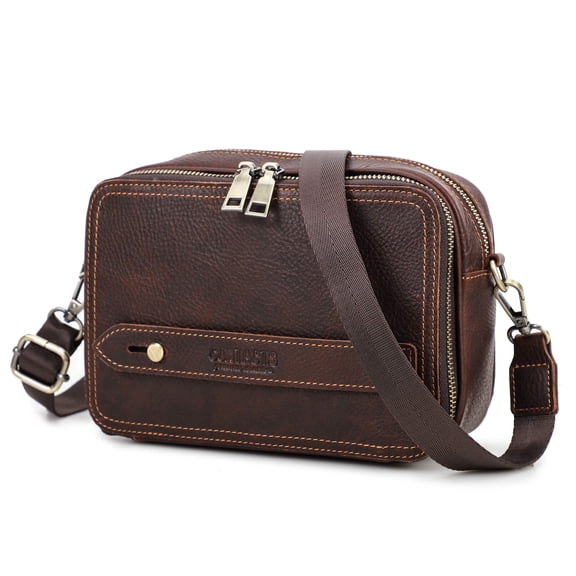 Contact's Leather Small Crossbody Bags for Men, Mens Shoulder Bag for 7.9 inch Ipad with Adjustable Strap,Coffee
