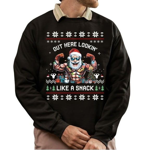 Christmas Sweatshirt, Funny Gym Christmas Sweatshirt, Muscular Santa Ugly Holiday Jumper, Festive Fitness Gift for Bodybuilders & Weightlifters