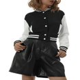 thumbnail image 4 of Women‘s Varsity Jacket Girl Loose Baseball Uniform Autumn Lady Contrast Color Button Down Crop Coat Blue M, 4 of 9