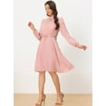 thumbnail image 2 of DARING DIVA Work Shirt Long Sleeve Pleated Midi Dress M Light Pink, 2 of 6