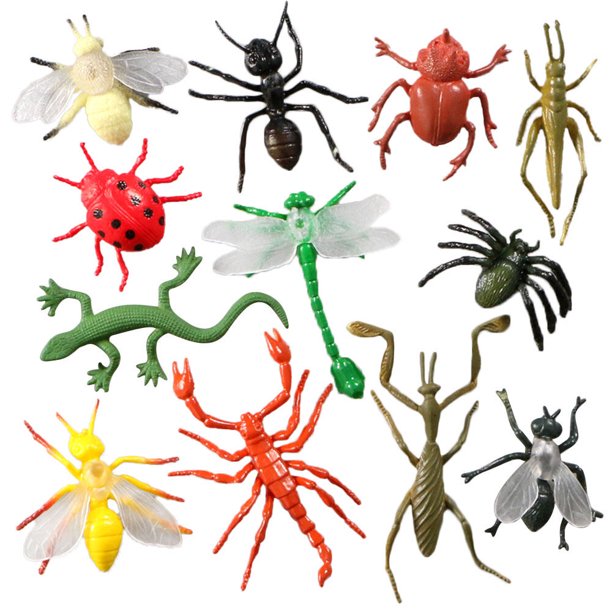 Nehlobo Paquete de 12 modelos de insectos simulados, ciempiés, escorpiones, arañas, escarabajos, modelos de animales salvajes, adornos de juguetes para niños - Paquete de 12 insectos