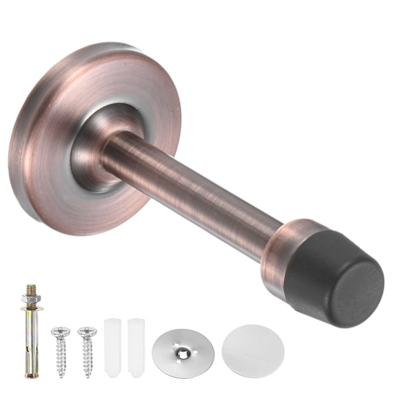 Uxcell Door Stoppers, 4 Inch Stainless Steel Wall Mounted Long Door Stops with Plastic Rubber Bumper [Copper Tone]