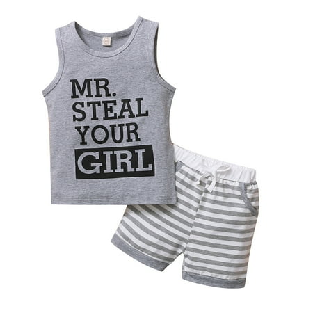 

Infant Baby Boys Short Sleeve T-Shirt Tank Top + Short Pants Outfit Summer Casual Clothes