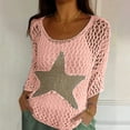 thumbnail image 2 of TSADFHJI Hauts Pailletés Femmes Or Mode Été Femmes Pull Manches Trois-Quarts Col Rond Étoile Décorer Pull Haut TTG, 2 of 4