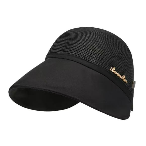Aocisk Summer Wide Brim Straw Sun Hat for Women Men Breathable Lightweight Outdoor Beach Travel Gardening Activities Black One Size