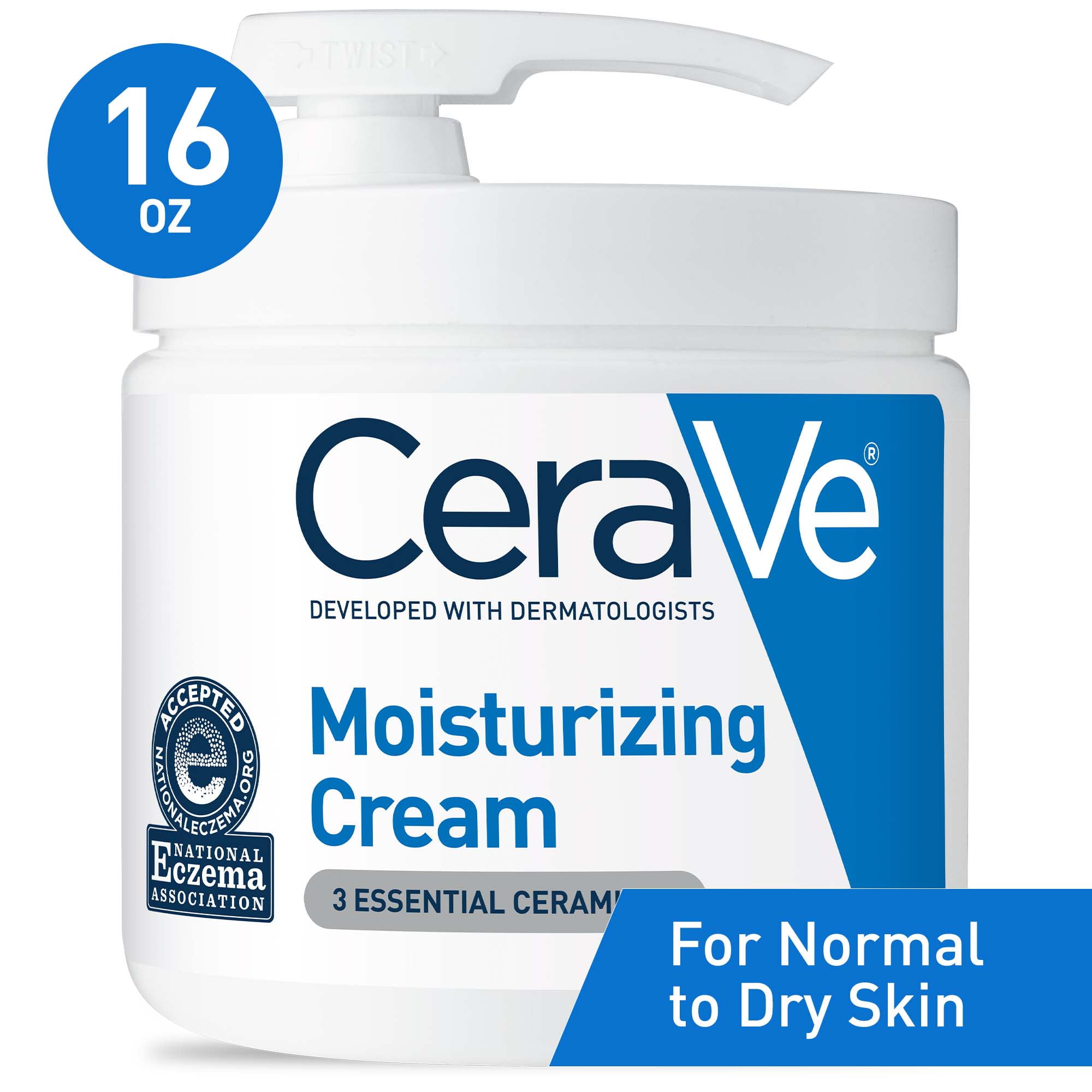 CeraVe Moisturizing Cream for Face and Body, Daily Moisturizer for Normal to Dry Skin with Pump, 16 oz.