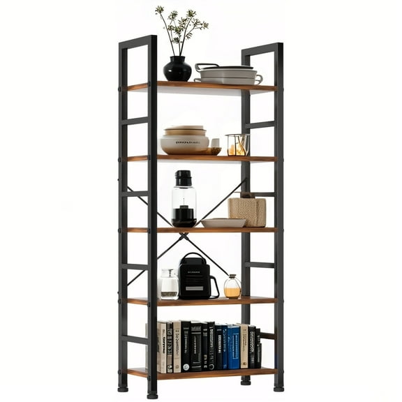 5-Tier Bookshelf, Bookcase Shelf Storage Organizer, Modern Book Shelf for Home, Bedroom, Living Room, Office, Kitchen, Vintage