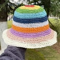thumbnail image 6 of CoCopeaunts Straw Bucket Hat for Women Sun Shade Woven Wide Brim Fisherman Hat Foldable Floppy Rainbow Striped Crochet Bucket Cap, 6 of 8