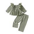 thumbnail image 3 of THDHVS Newborn Girl Outfits,Toddler Outfits for Girls,Toddler Girl Clothes Toddler Girl Outfits Ruffle Pleated Shirt and Pants Cute Infant Outfit Set Girl Fall Winter Clothes Green 12-18 Months, 3 of 4