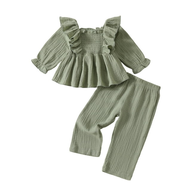 cfhntfmh Infant Baby Girls Clothes Toddler Sets Long Sleeve Ruffle Dress Pants Set Solid Color Baby Girl Fall Winter Outfits