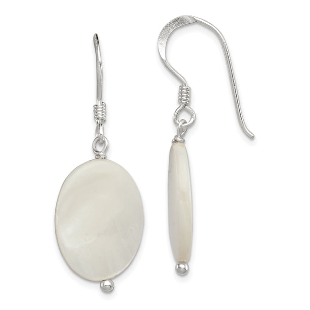 925 Sterling Silver White Mother Of Pearl Oval Drop Dangle Earrings Natural Stone Shell