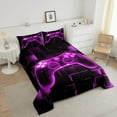thumbnail image 4 of Gamer Comforter Set Queen,Gaming Bedding,Video Games Gamepad Bedding Comforter Sets Neon Glowing Square Geometric Grid Purple Bedroom Decor Duvet Insert, 4 of 5