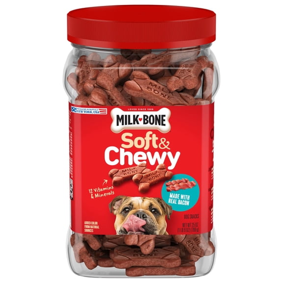 Milk Bone Soft & Chewy Dog Treats, Made with Real Bacon, 25 oz Canister