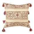 thumbnail image 2 of SAFAVIEH Landria 16" x 16" Southwestern Plush Pillow with Fringe, Beige/Red, 2 of 4