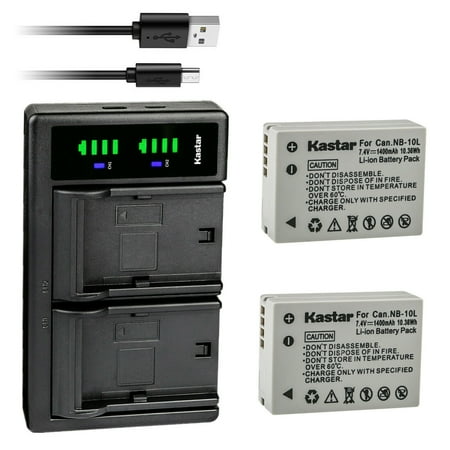 Kastar 2-Pack Battery and LTD2 USB Charger Replacement for Canon NB-10L NB10L NB-10LH NB10LH Battery Canon CB-2LC Charger Canon PowerShot SX40 HS PowerShot SX50 HS PowerShot SX60 HS Cameras