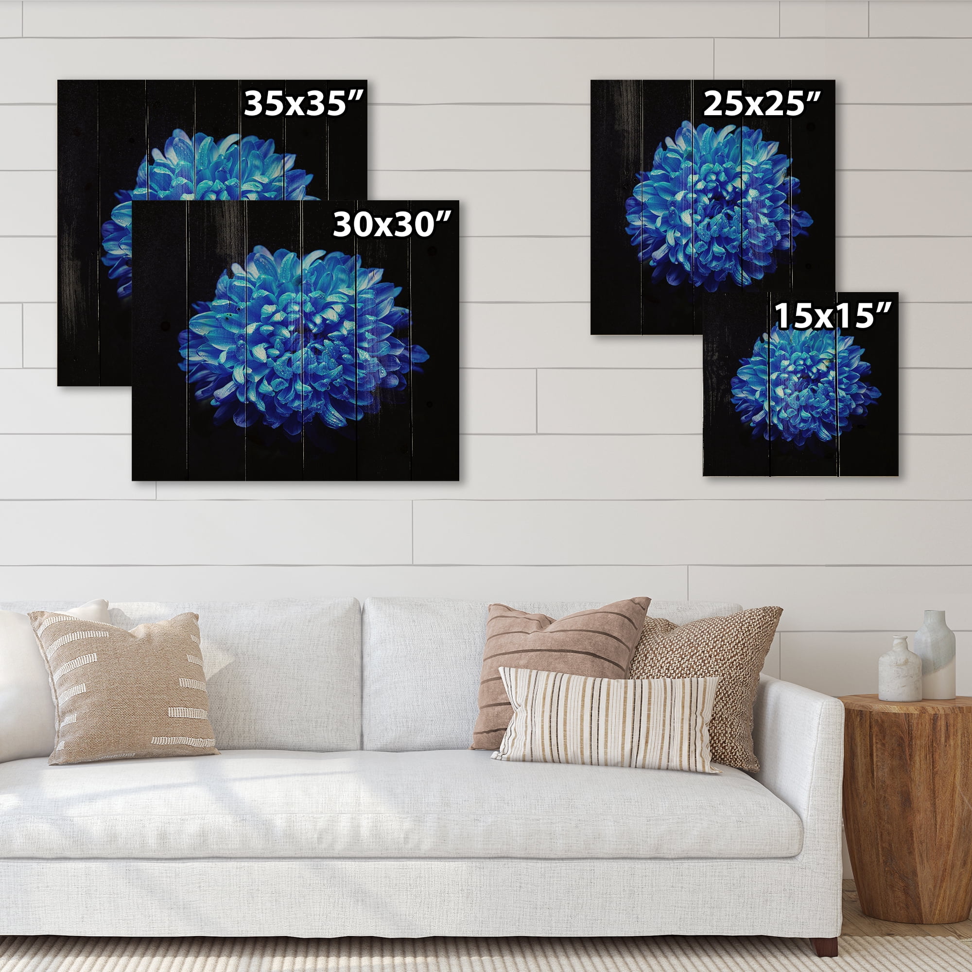 Designart 'Dew Drops on Blue Aster ' Traditional Print on Natural Pine Wood