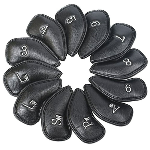 BLEEUS 12Pcs Club Iron Head Covers Portable Club Head Protector(black) Sporting Supplies (Black)