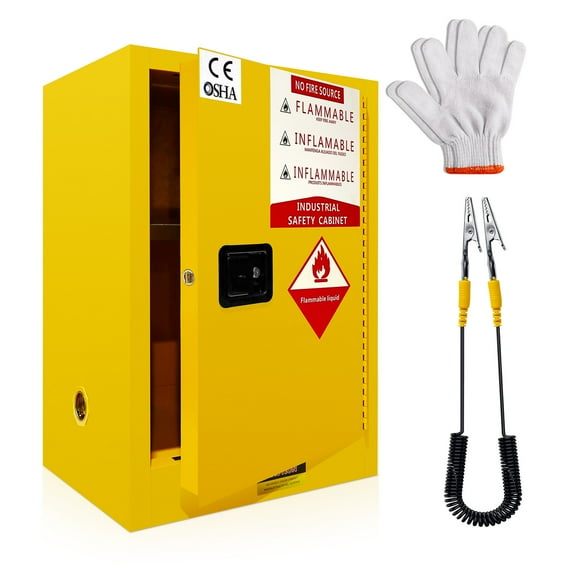 12 Gallon Flammable Cabinet with 1 cm Thickness Galvanized Steel 18.11 Inch x 23.23 Inch x 35 Inch Adjustable Shelf Yellow for Commercial Industrial Home Use