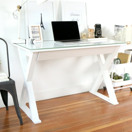 White Glass Metal 48" Computer Desk - Walmart.com