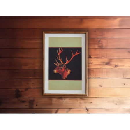 Retro Red Deer Wildlife Wall Art, Unframed Paper Print Size 8x12