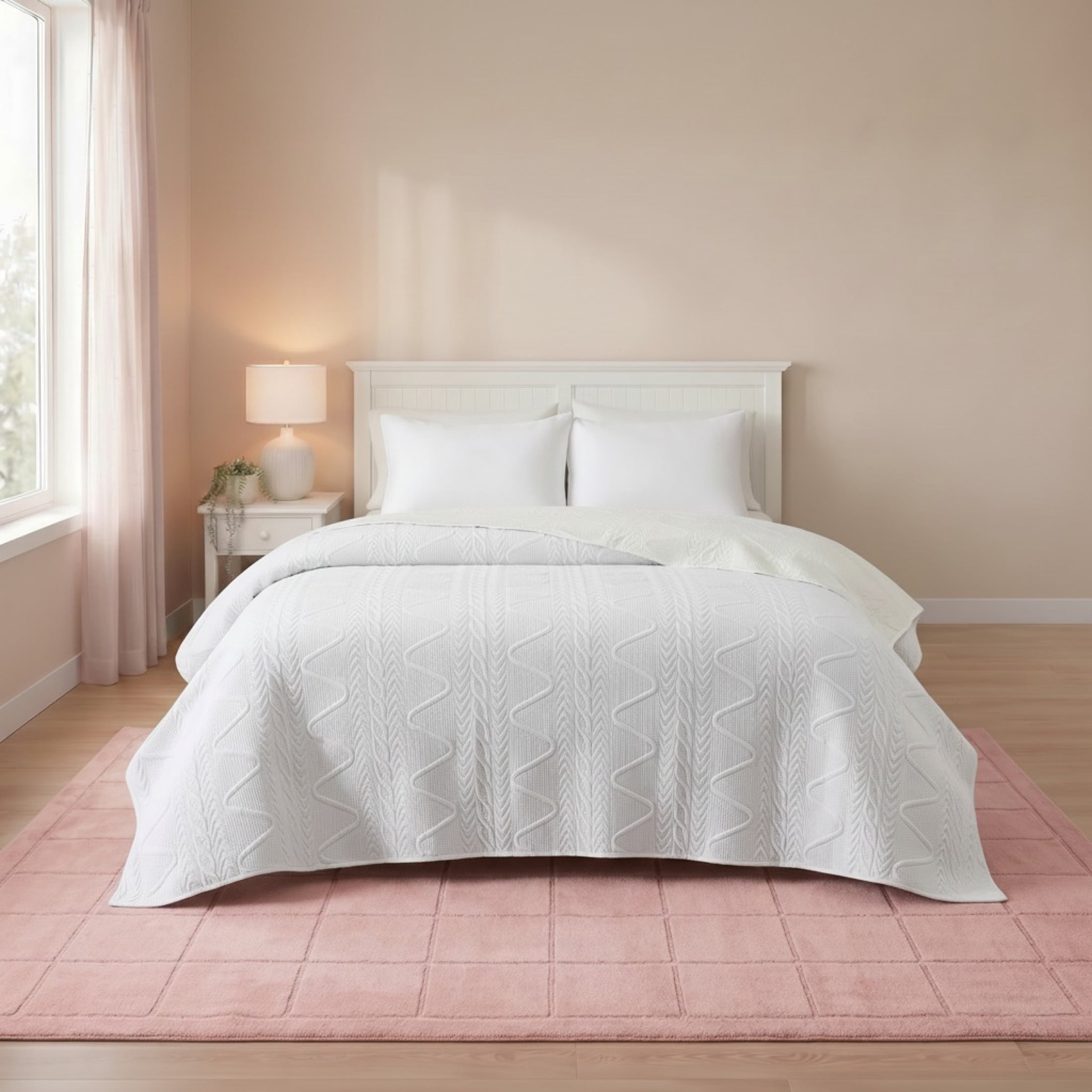 Mainstays Solid High Low Tufted Grid Mauve Pink Indoor Area Rug, 9' x 12'