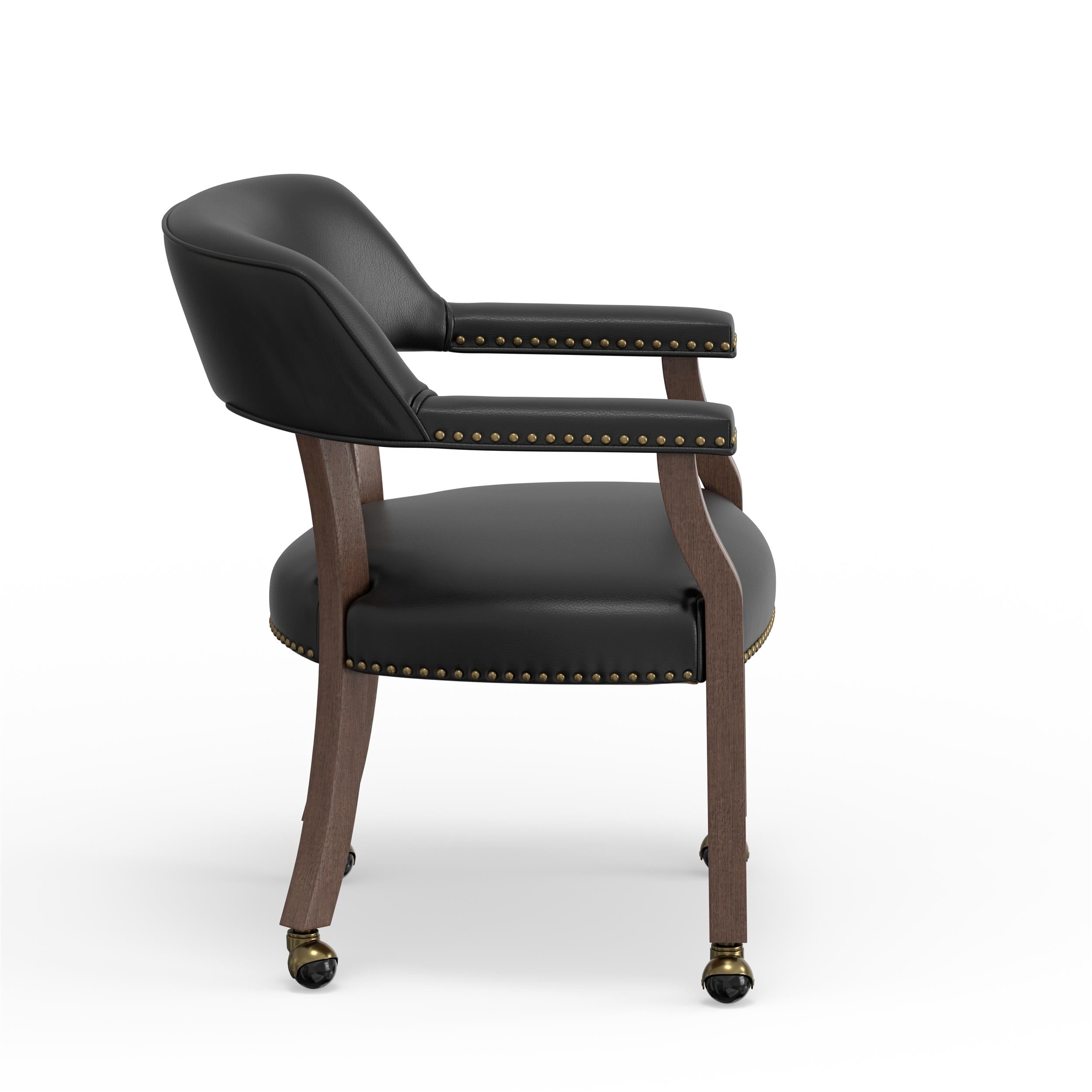 Georgio Dining and Game Chair in Walnut with Black Faux Leather with Casters