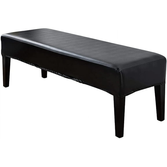 ABCISI Bench Cover, Stretch PU Leather Dining Room Bench Cover, Soft Waterproof Chair Cover, Oilproof Removable Washable Bench Seat Protector(BLACK)