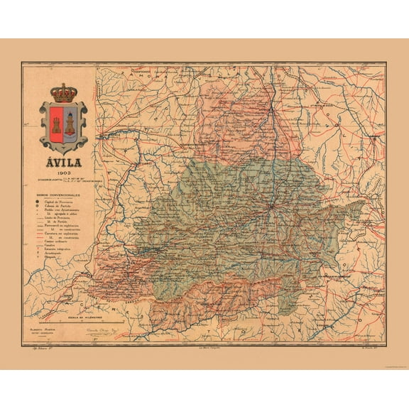 Historic Map - Avila Spain - Martine 1904 - Vintage Wall Art