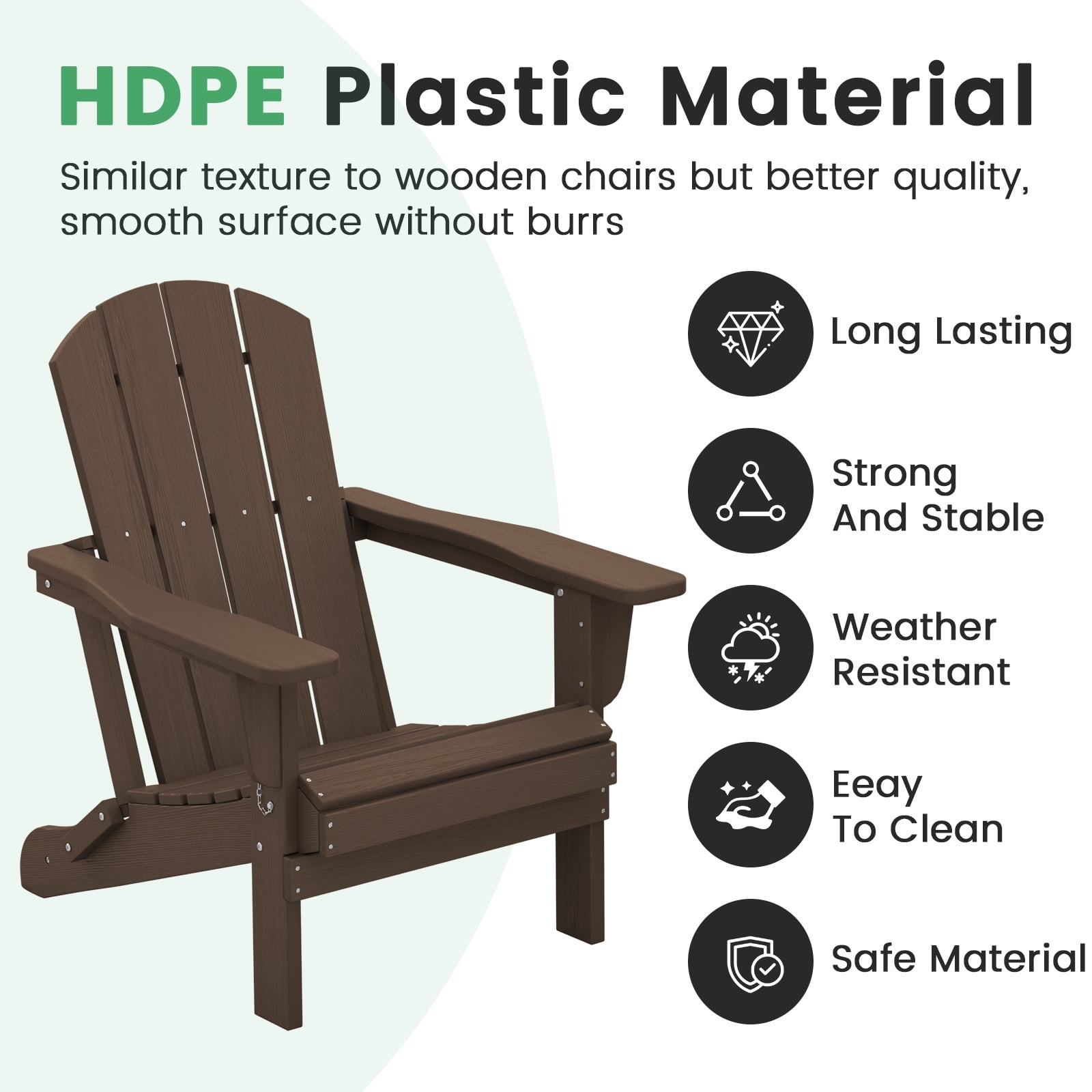 LOYALICE Outdoor Patio Chair, HDPE Plastic Adirondack Chair, Coffee Brown(2PC)