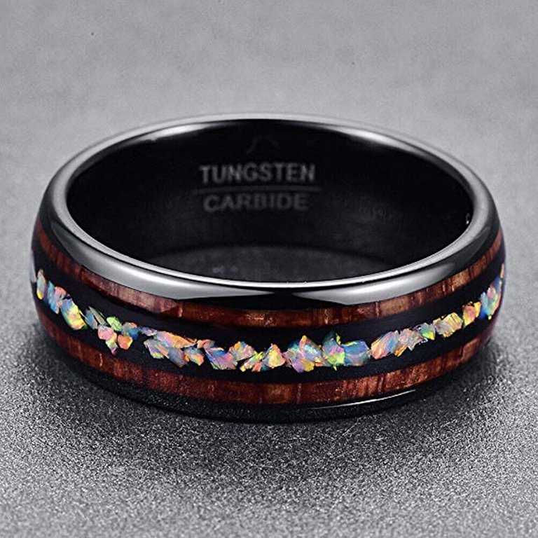 6mm Rainbow Black Brushed Tungsten Wedding Band - Center Groove Design, Couples Ring, Size 6.5