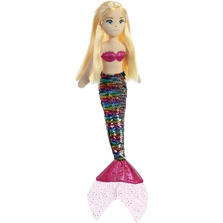 Aurora World Sea Sparkles Sequin Tail Bean Filled Plush Mermaid Toy 