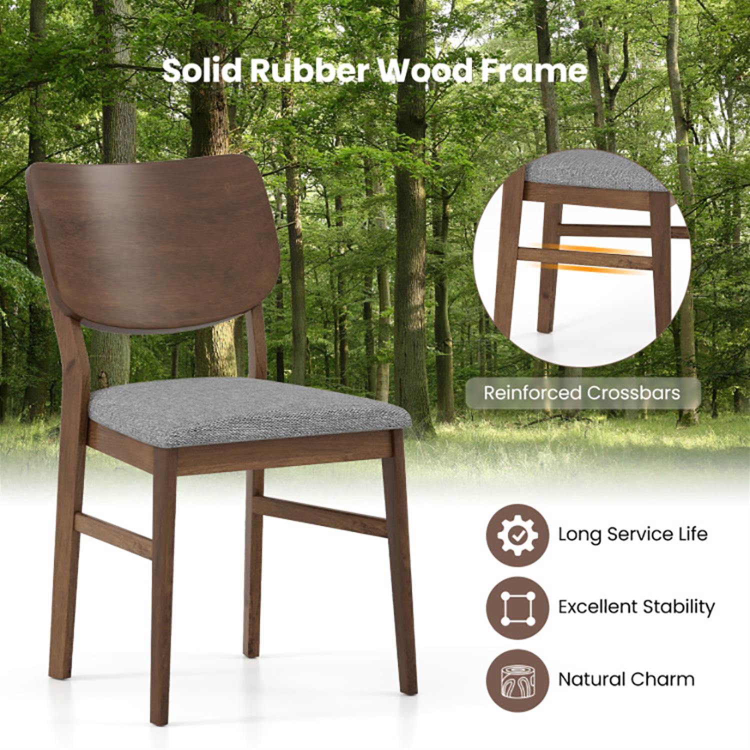 Demi Bonn Farmhouse Upholstered Kitchen Chairs Set of 2, Dining Chairs with Rubber Wood Frame, Suitable for Living Room Dining Room, Gray