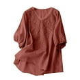 thumbnail image 1 of Women's Solid Color V-Neck Literary Five Quarter Sleeve Tops - Elegant and Versatile, 1 of 3