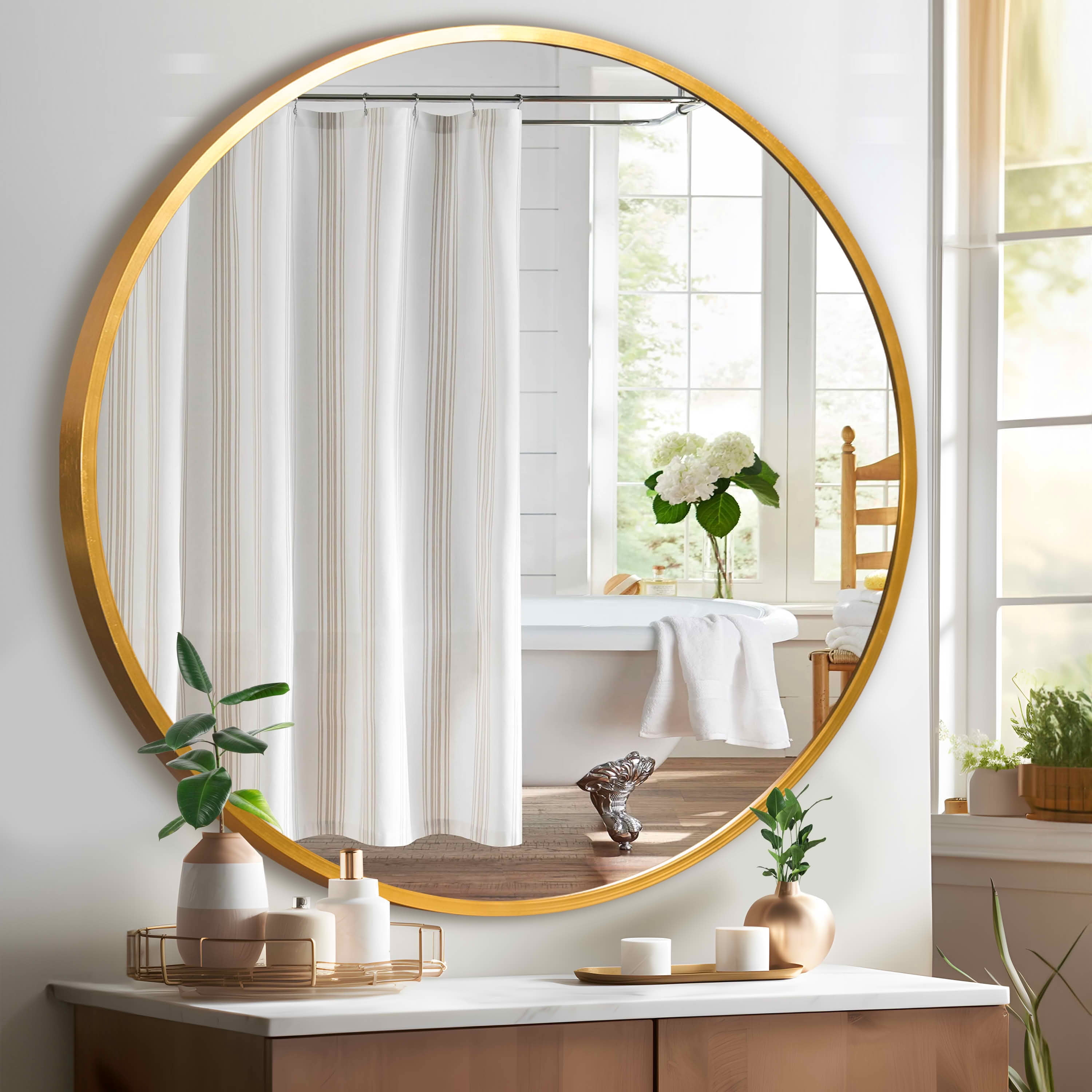MAYEERTY 47x47x1 Inch Gold Thin Edge Aluminum Round Wall Mounted Mirror for Home Decor