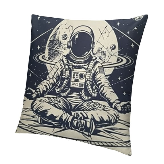 BANET  Moon Phases Throw Pillow Cushion Cover, Spaceman Silhouette Sitting in Lotus Pose Yoga Chakra Zodiac Harmony, Decorative Rectangle Accent Pillow Case 12x12in