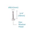 thumbnail image 3 of IMScrews 100 Uds. Tornillos autoperforantes con cabeza de arandela hexagonal de acero inoxidable #8 x 3/4 ", tornillos Tek de chapa de rosca completa de acero inoxidable 410, 3 of 5