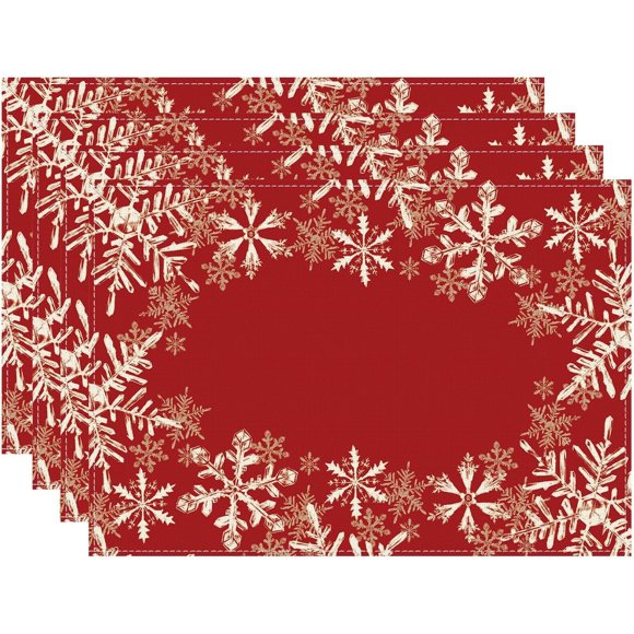 Flocons de Neige Rouges Noël Hiver Napperons en Tissu Ensemble de 4 Napperons Décorations de Table 12x18 Pouces