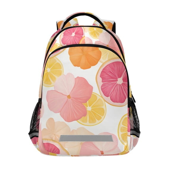 FORMRS Kids School Backpack Elementary Student Unisex Travel Bookbag with Reflective Stripes, Pink Floral Orange