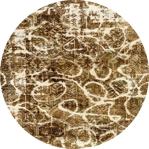 Ahgly Company Indoor Round Abstract Saddle Brown Abstract Area Rugs, 4' Round