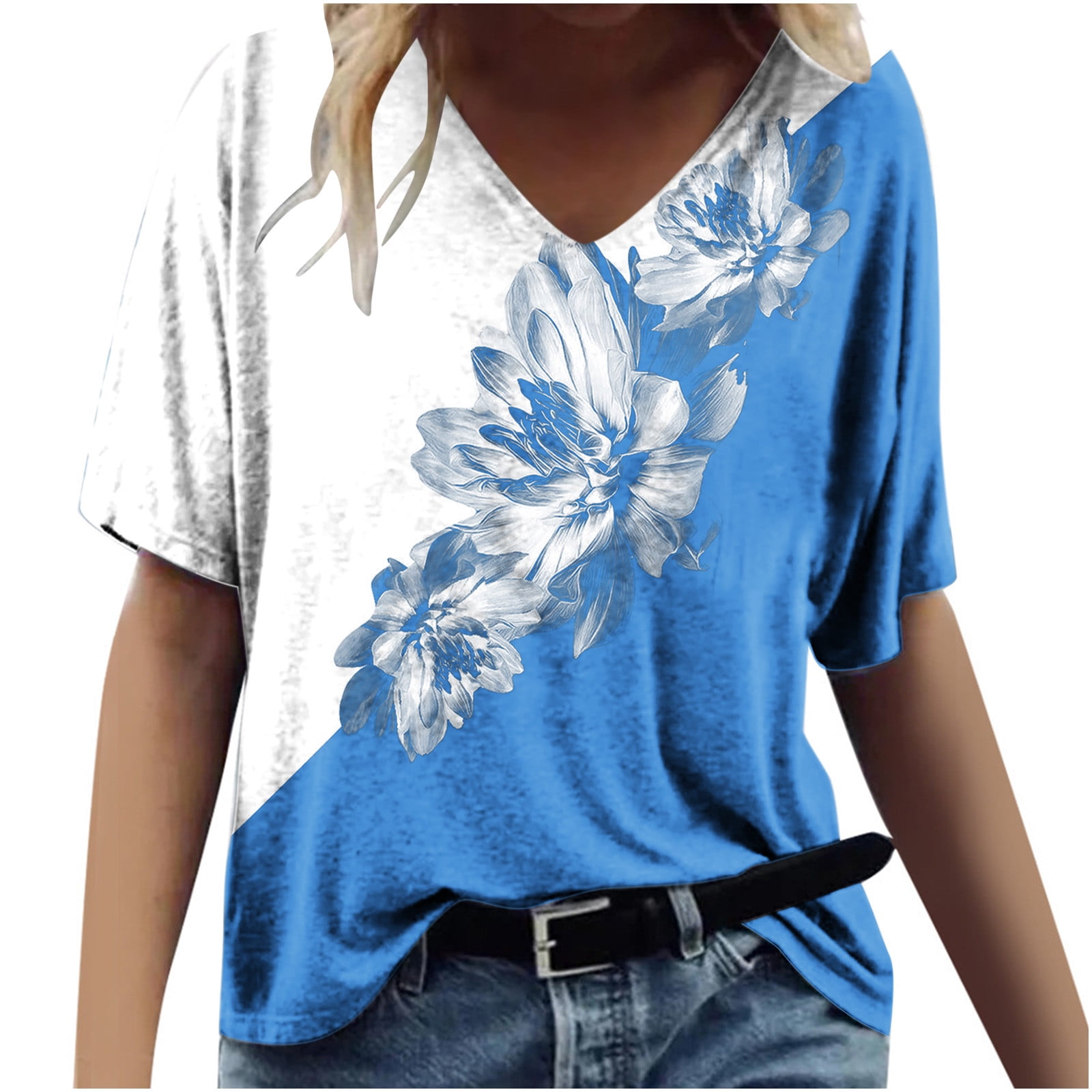 Women Tops ClearanceSale Short Sleeve Printing Floral Pattern TShirts