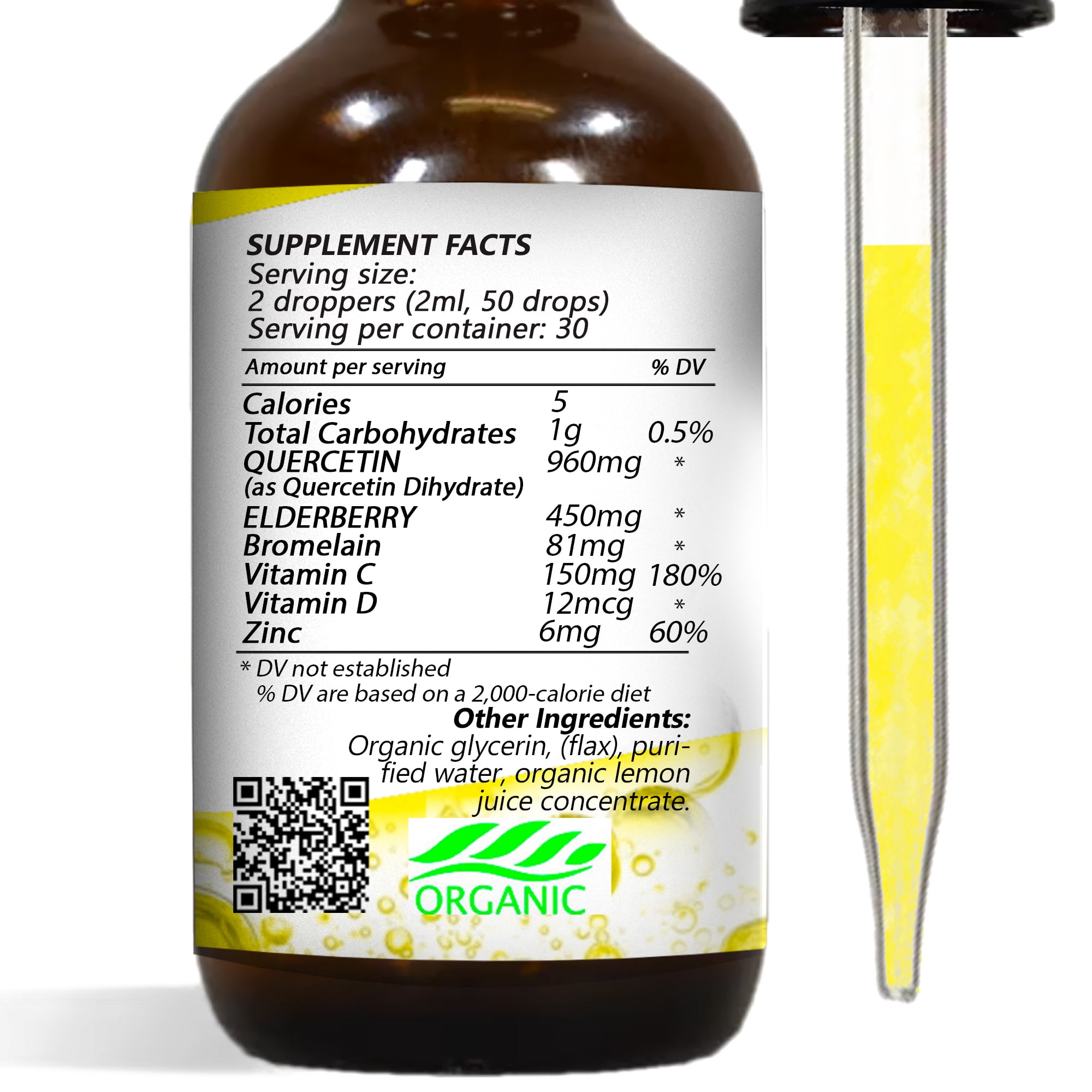 Healing Drops Liquid Quercetin - Natural Immune Support & Respiratory Benefits - Vegan & Gluten-Free Quercetin Supplement for Enhanced Absorption - 2oz (60ml)