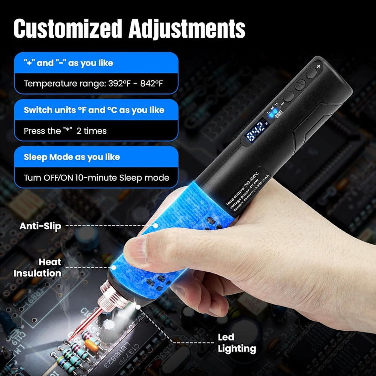 Cordless Soldering Iron Kit, LDE Digital Display USB Rechargeable Soldering Iron for Small Soldering Projects, DIY