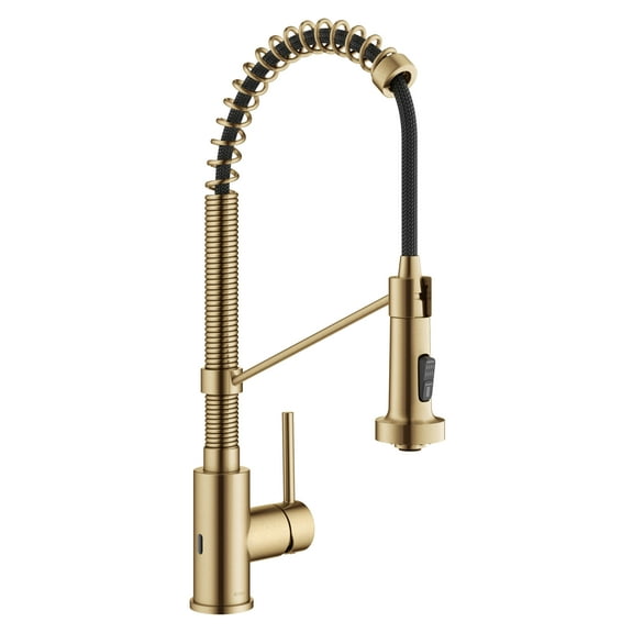 KRAUS Bolden Touchless Sensor Commercial Style 2-Function Single Handle Pull Down Kitchen Faucet in Spot-Free Brushed Brass